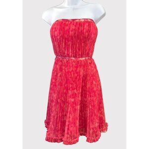Hutch Strapless Pink Pleated Mini Dress Ruffle Hem Cocktail Party Size 4 HOCO